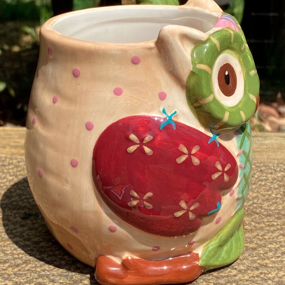 Pier One Imports Olli the Owl Bright Coffee Mug Hand Painted Dolomite Oversized - Picture 4 of 12